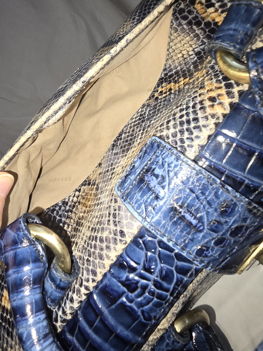 Brahmin Navy Snake-Embossed Leather Satchel - Picture 5 of 9